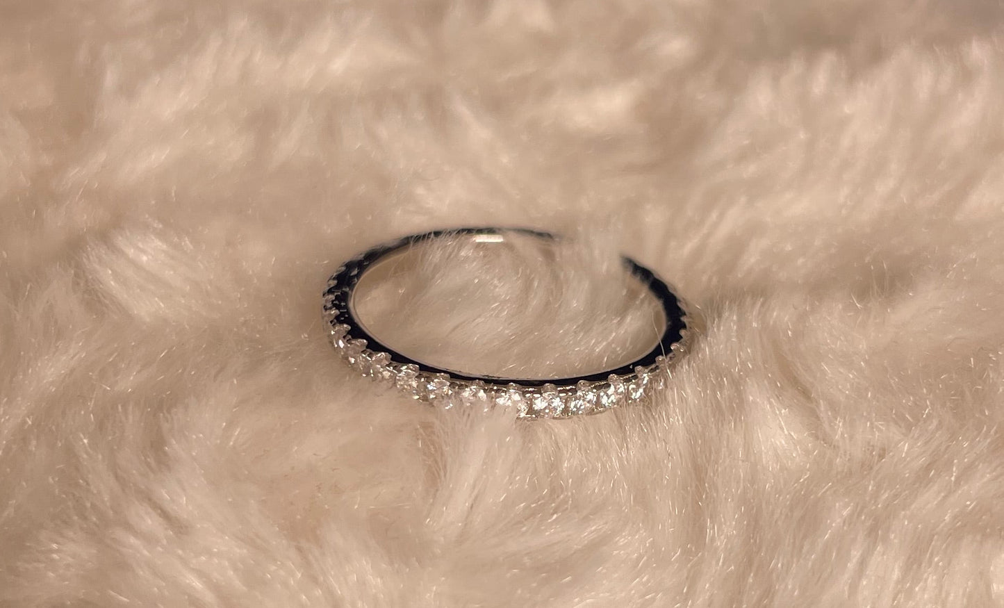 Fine Band Full Eternity Pave Setting Cubic Zirconia Rhodium Plated