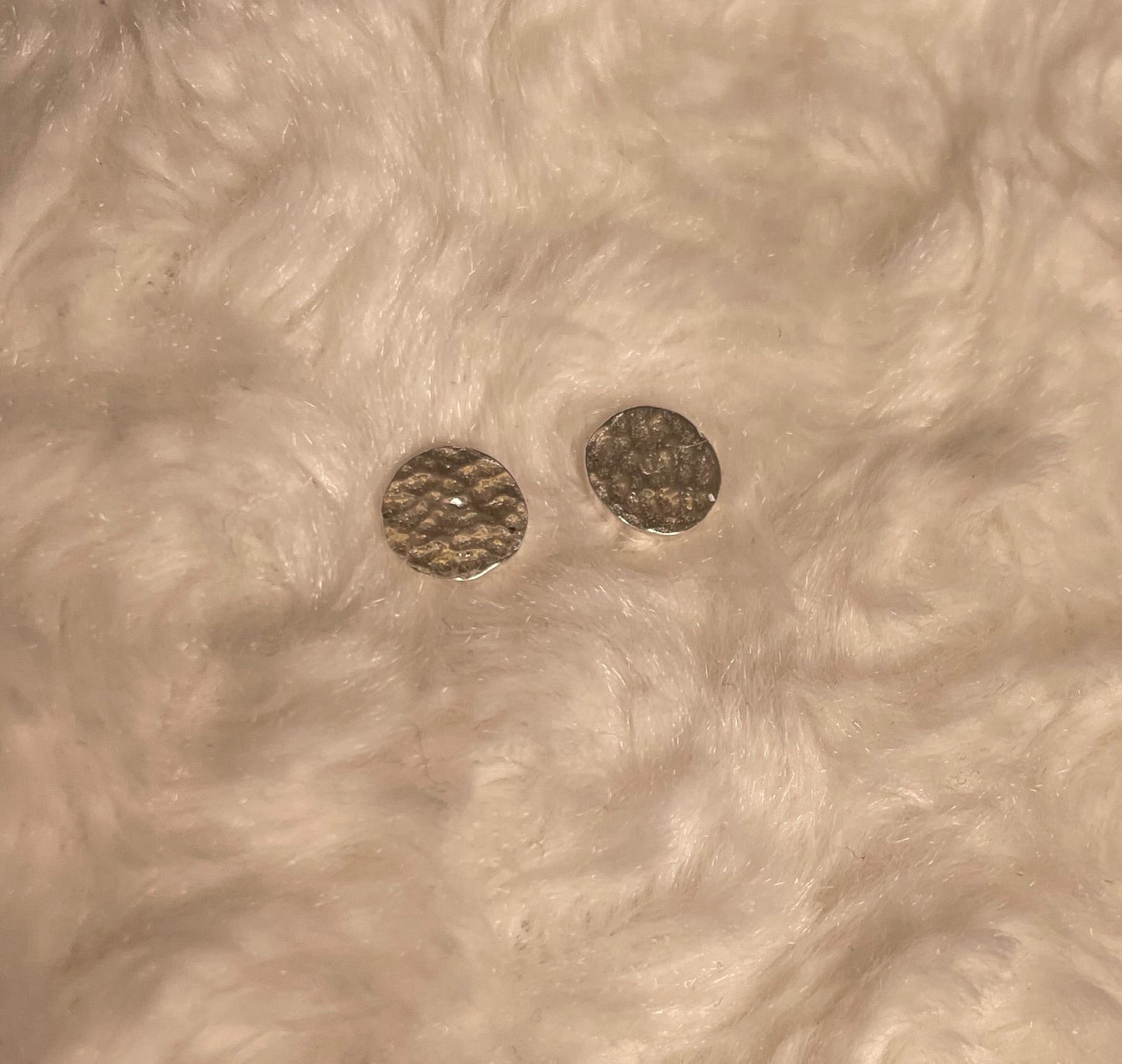 Rhodium-Plated Silver Dainty Hammered Disc Earrings