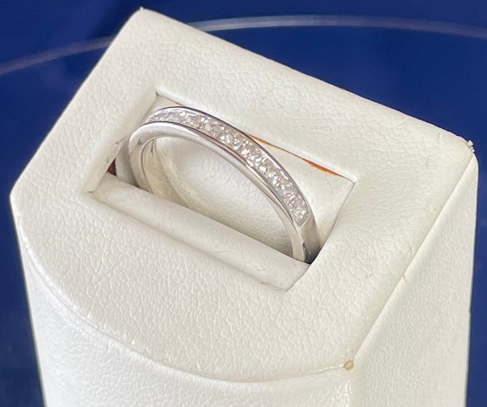 Half Eternity Channel Set Princess Cut Cubic Zirconia Rhodium Plated