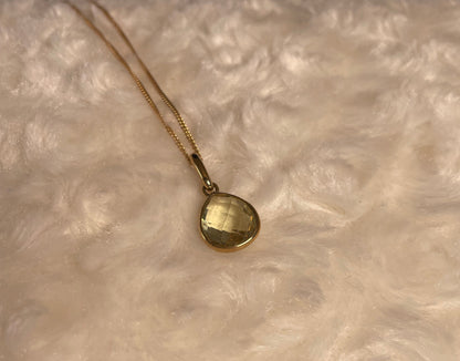 9ct Yellow Gold Pear Shaped Pineapple Cut Lemon Quartz Pendant Necklace