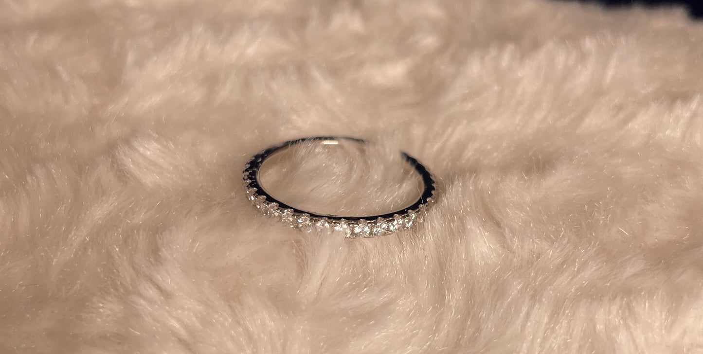 Rhodium-Plated Silver Fine Band Full Eternity Pave Setting Cubic Zirconia