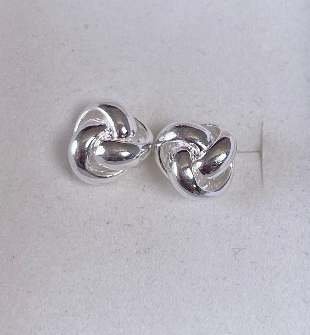 Rhodium-Plated Silver Large knot Earrings