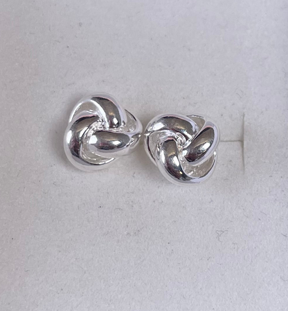 Rhodium-Plated Silver Large knot Earrings