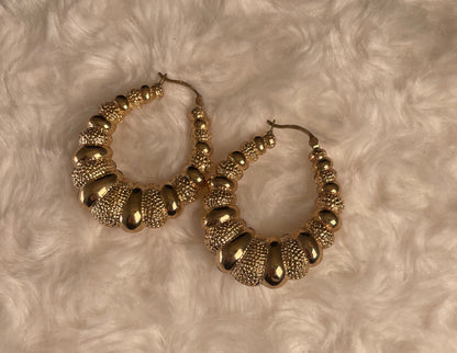 9ct Yellow Gold Patterned Loop Hoop Earrings