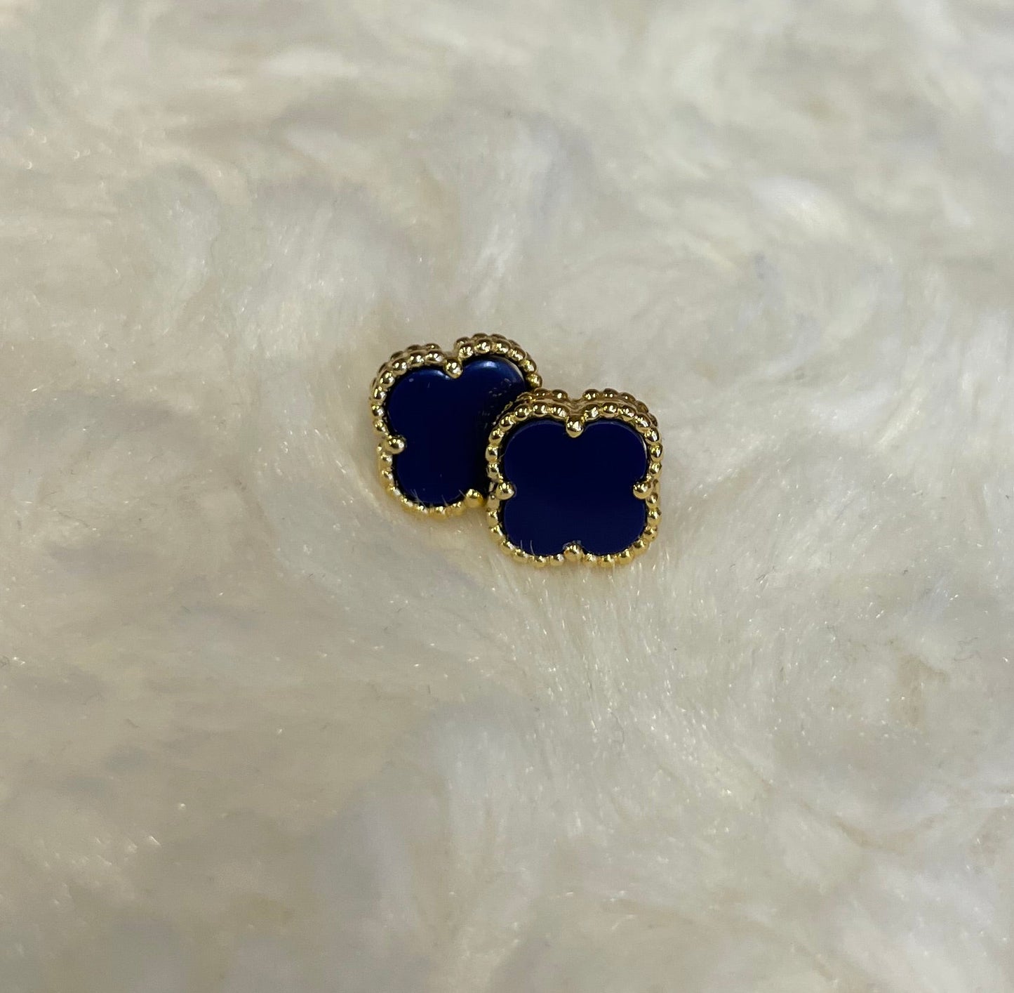 Gold Plated Blue Lapis Clover Earrings