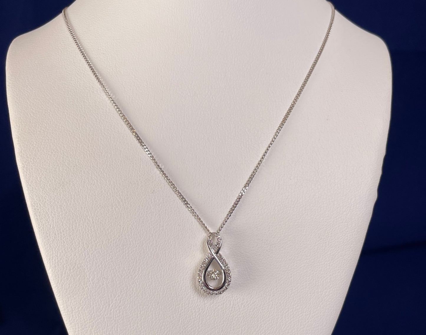 9ct White Gold Figure Eight Diamond Pendant Necklace