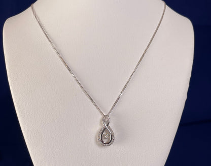 9ct White Gold Figure Eight Diamond Pendant Necklace