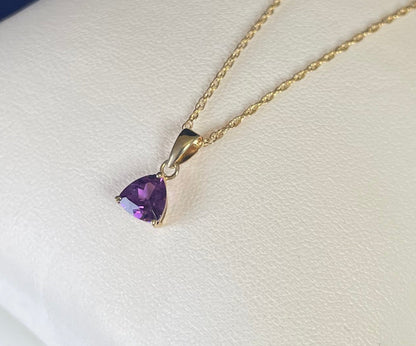 9ct Yellow Gold Amethyst Triangle Pendant Necklace