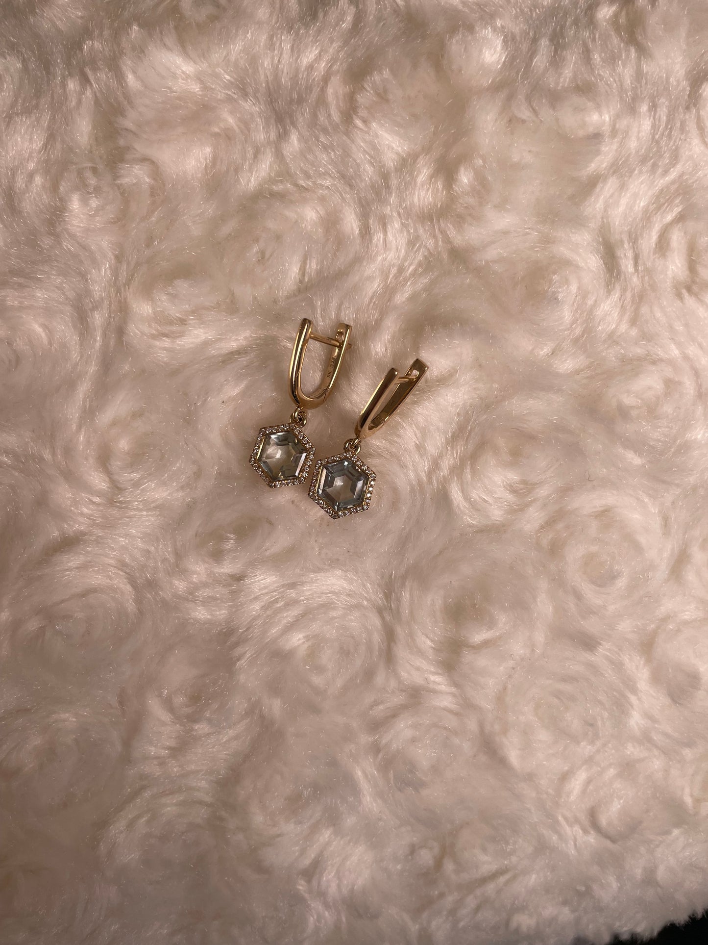 9ct Yellow Gold Green Amethyst & Diamond Set Drop Earrings