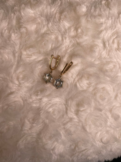 9ct Yellow Gold Green Amethyst & Diamond Set Drop Earrings