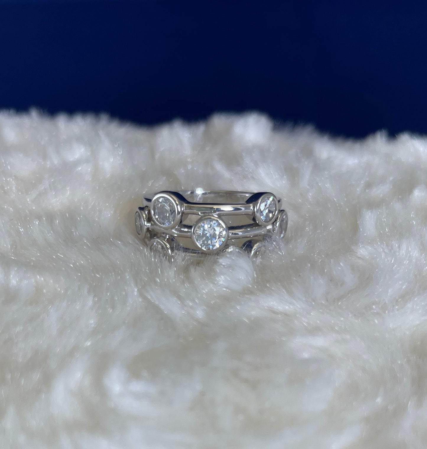Rhodium-Plated Silver Three Row Boodle Ring with Cubic Zirconia