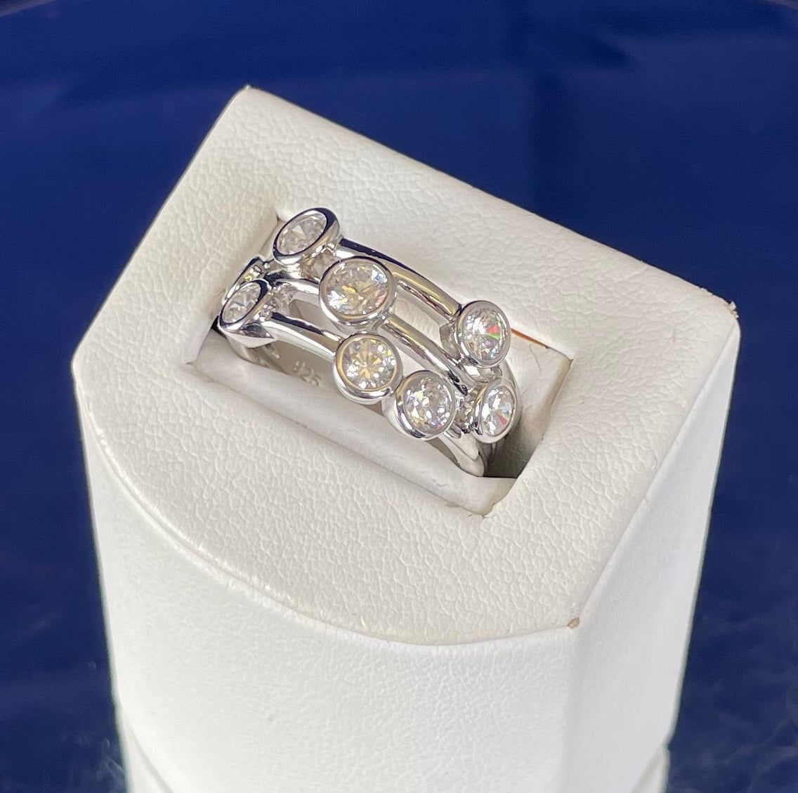 Silver Three Row Boodle Ring with Cubic Zirconias