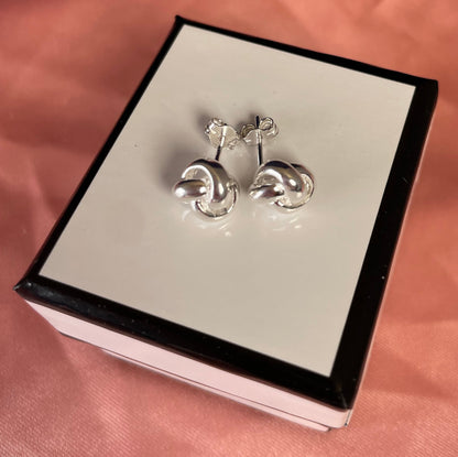 Large knot Earrings Rhodium Plated Silver