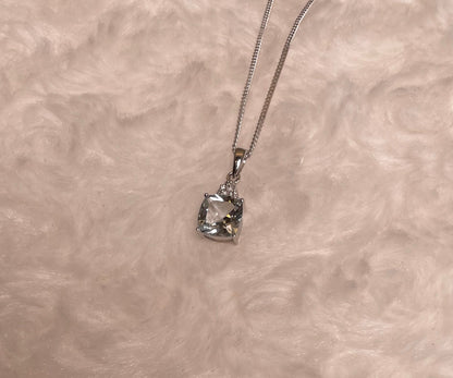9ct White Gold Cushion Shape Aquamarine with Diamond Chips Pendant Necklace