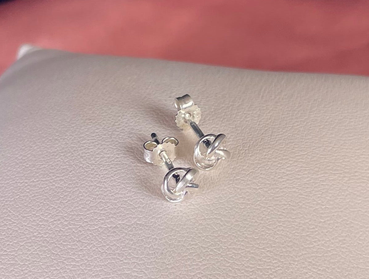 Rhodium-Plated Silver Delicate Knot/Twist Earrings