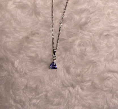 9ct White Gold Triangle Tanzanite Pendant with Small Diamond Necklace