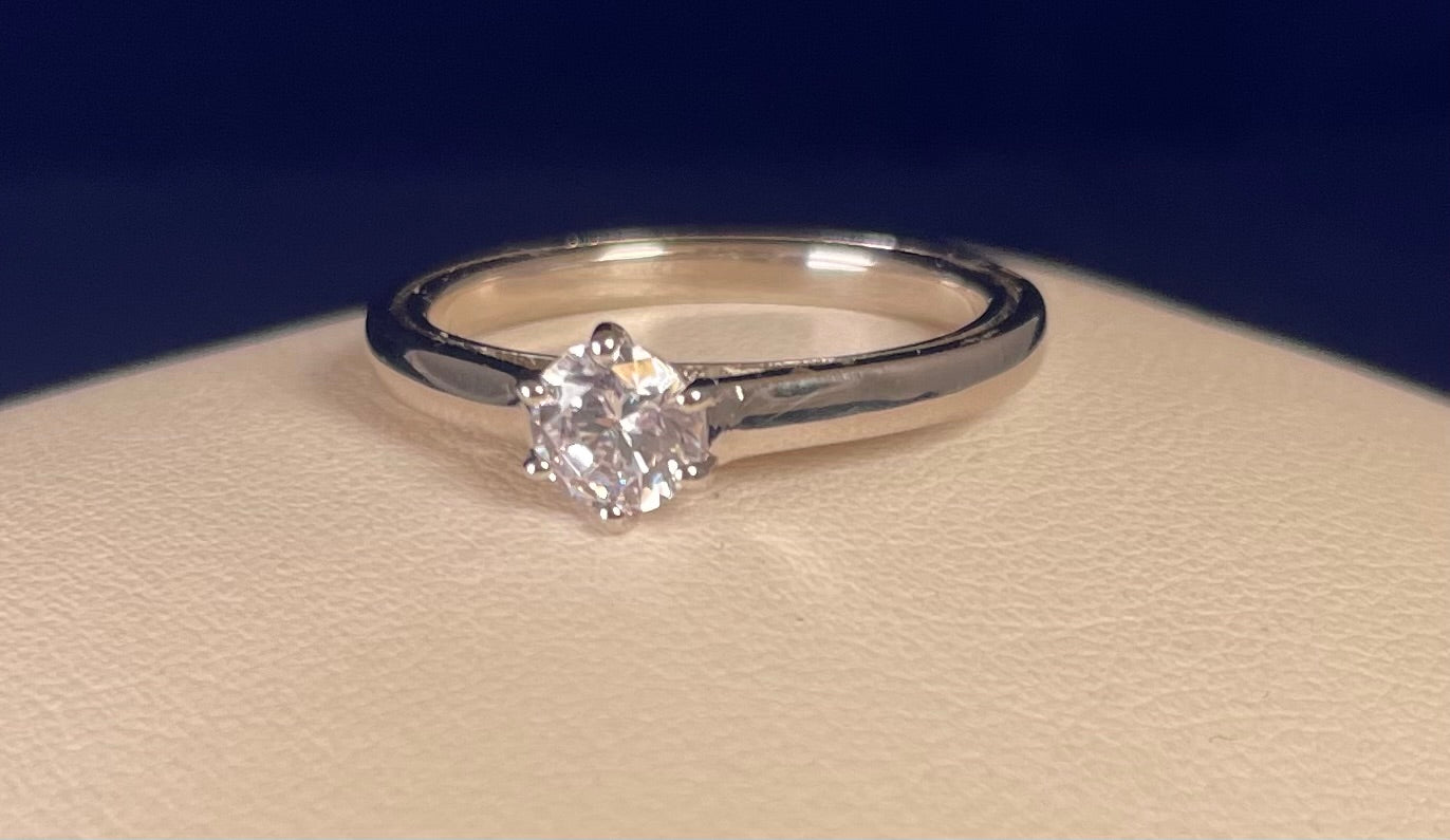 Rhodium-Plated Silver Brilliant Cut Solitaire Cubic Zirconia Six Claw Setting