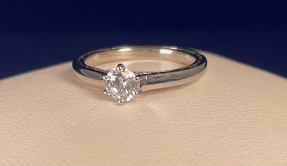 Rhodium-Plated Silver Brilliant Cut Solitaire Cubic Zirconia Six Claw Setting
