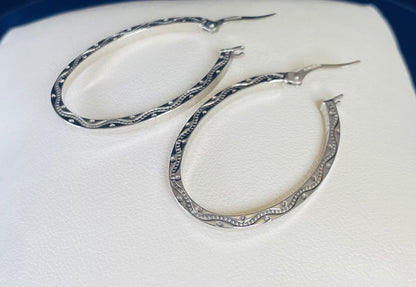 9ct White Gold Slim Flat Oval Hoop Earrings