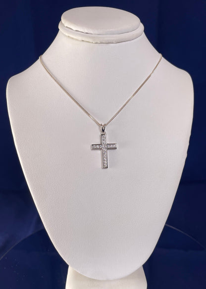 Silver Cross Pendant Necklace with Cubic Zirconia