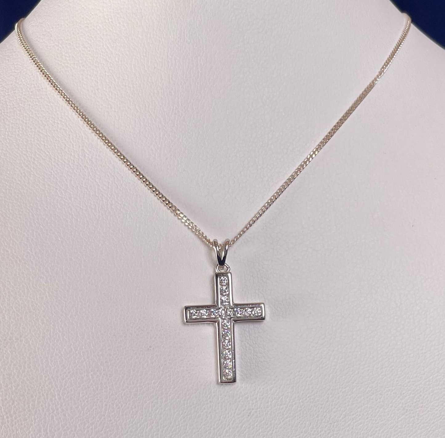 Silver Cross Pendant Necklace with Cubic Zirconia