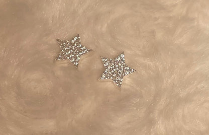 Star Earrings With Cubic Zirconia Rhodium Plated Silver