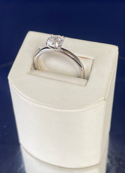 Rhodium-Plated Silver Brilliant Cut Cubic Zirconia Solitaire