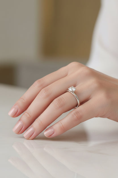 Rhodium-Plated Silver Brilliant Cut Cubic Zirconia Solitaire