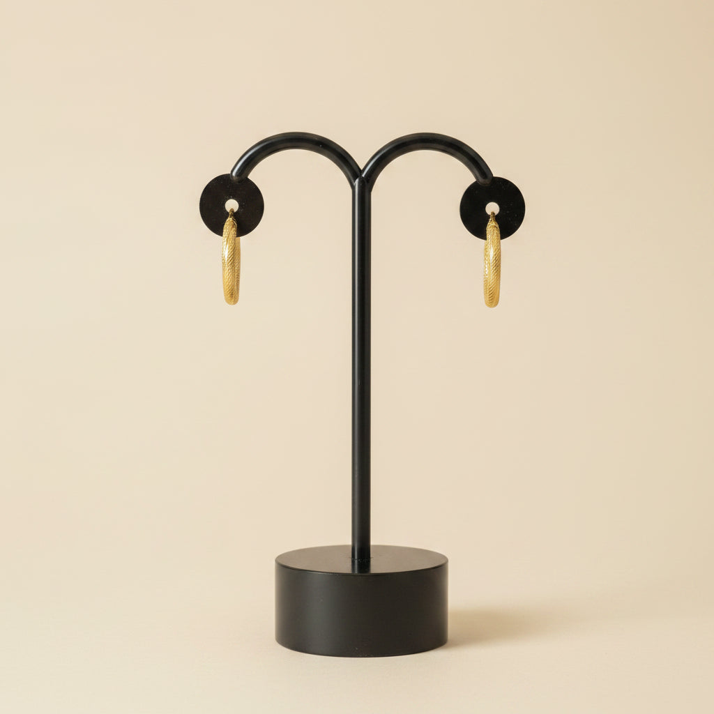 9ct Yellow Gold Patterned Matte Finish Hoop Earrings