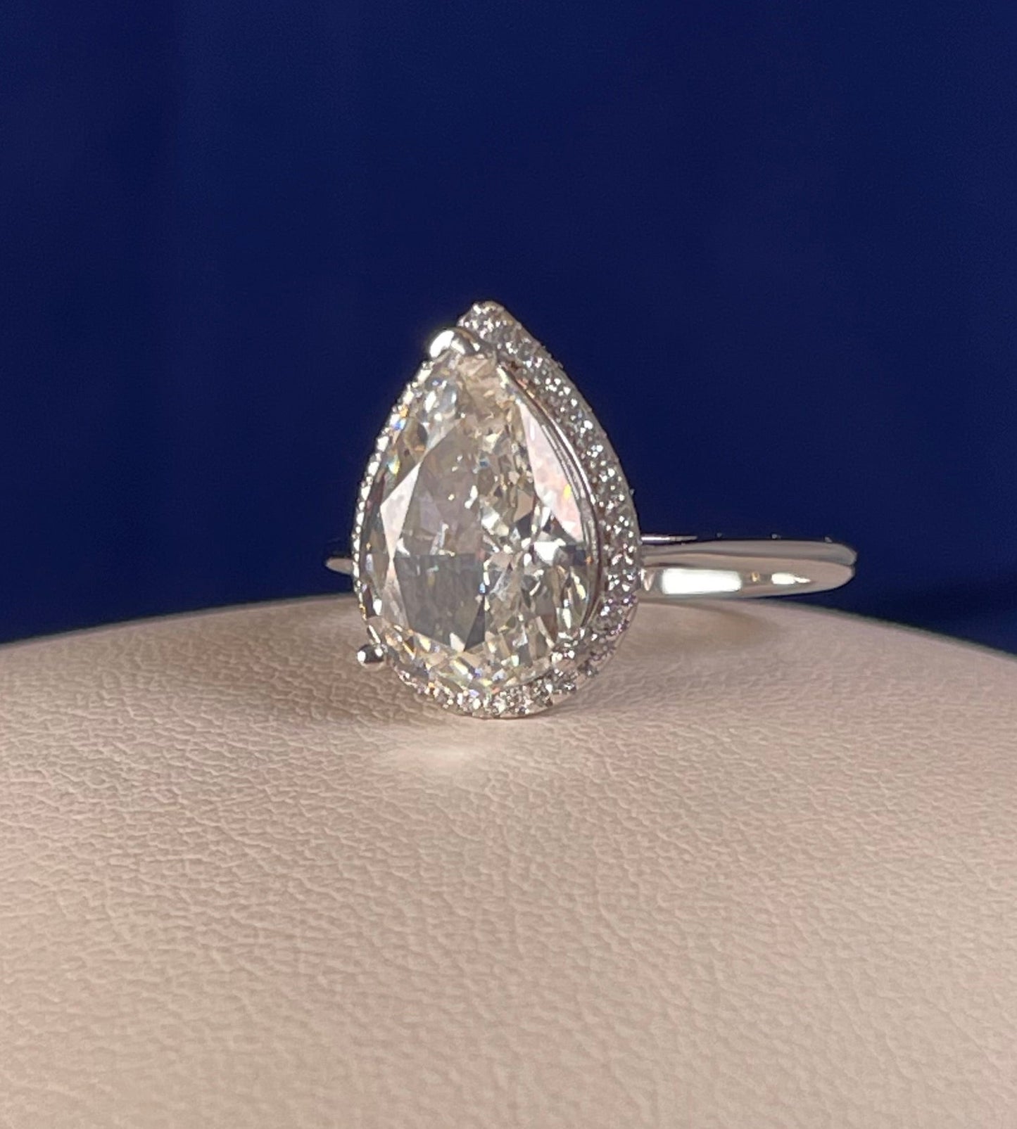 Rhodium Plated Silver Pear Shape Cubic Zirconia Ring