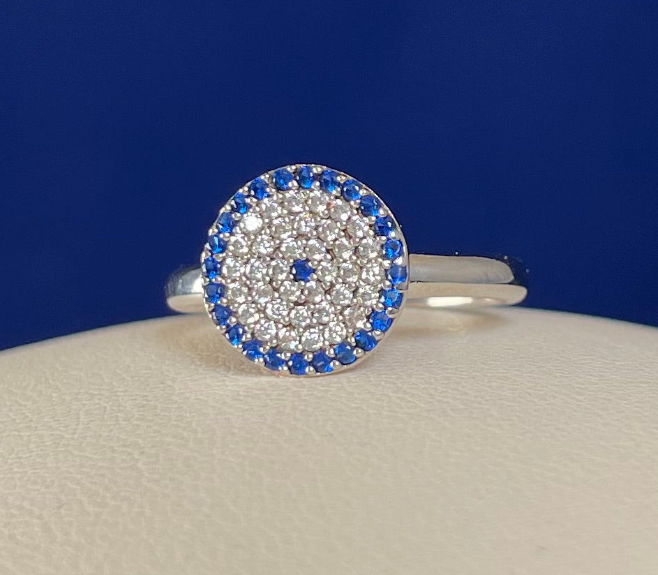 Turkish Eye with White & Blue Cubic Zirconias Ring