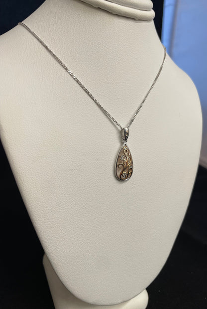 9ct White & Rose Gold Pear Shape Pendant set with Diamonds Necklace