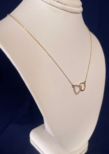 9ct Yellow Gold Diamond Set Heart with Interlocking Circle