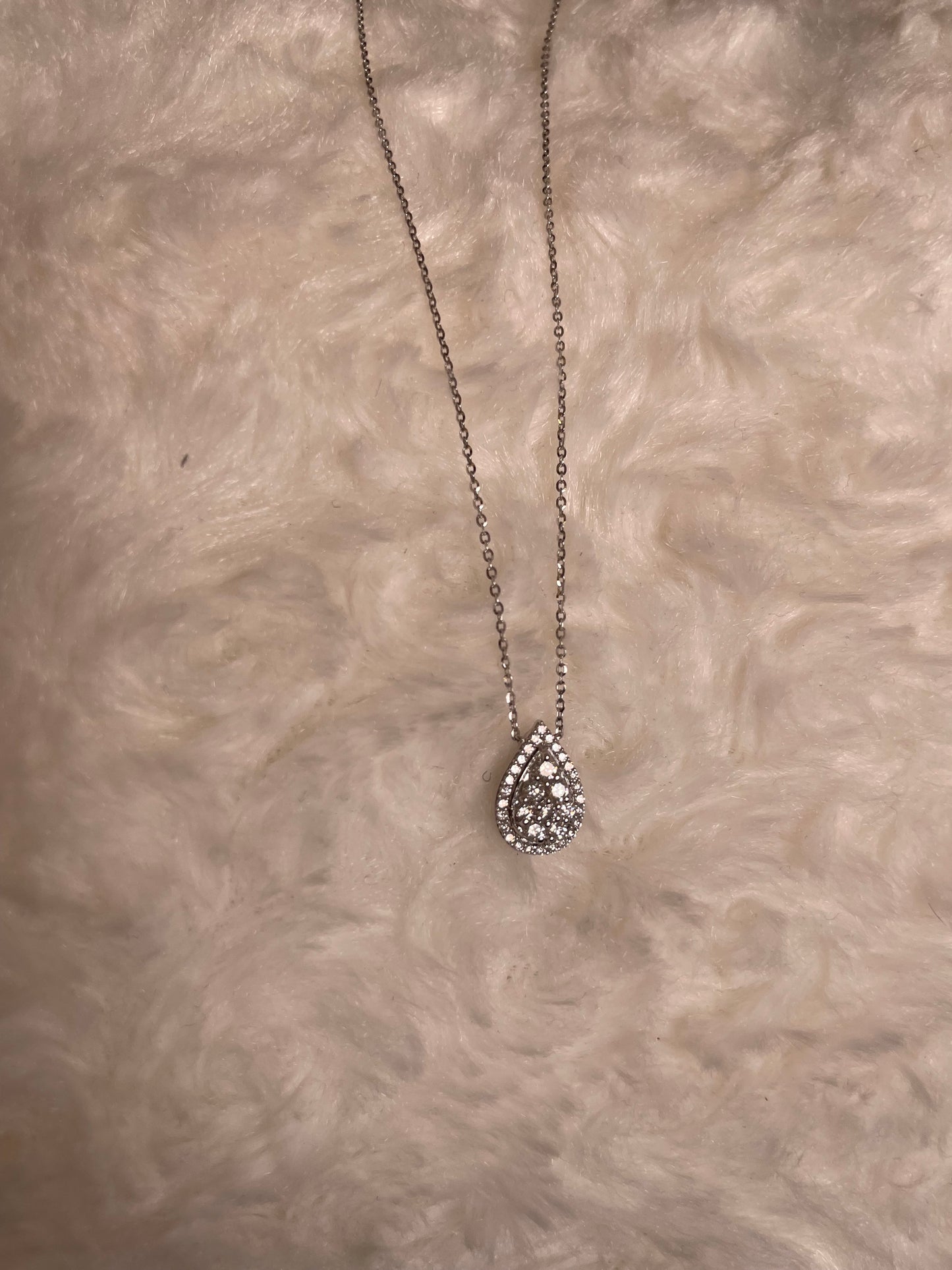 18ct White Gold Pear Shape Pave Set Diamond Pendant Necklace
