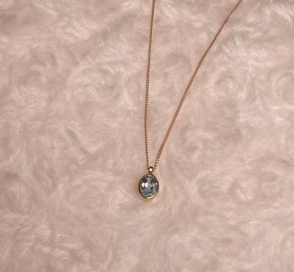 9ct Yellow Gold Oval Aquamarine Pendant Necklace
