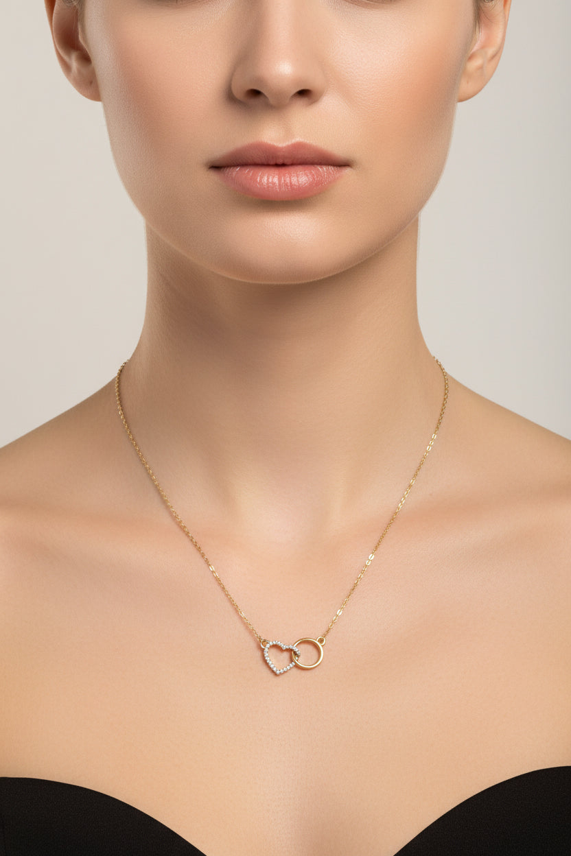 9ct Yellow Gold Diamond Set Heart with Interlocking Circle
