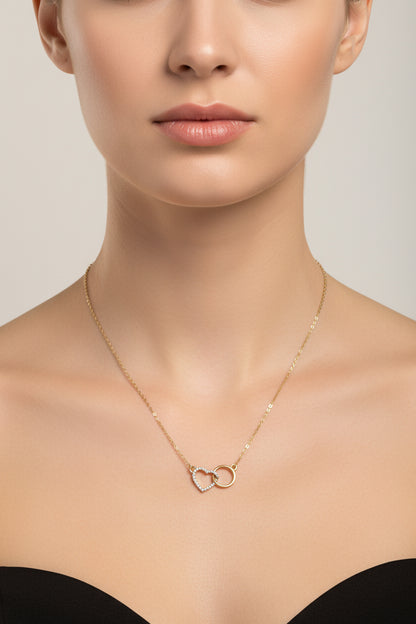 9ct Yellow Gold Diamond Set Heart with Interlocking Circle