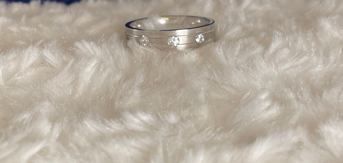 Rhodium-Plated Silver Matte Finish Flat Court Band with Cubic Zirconias