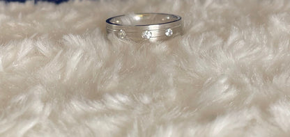 Rhodium-Plated Silver Matte Finish Flat Court Band with Cubic Zirconias
