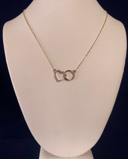 9ct Yellow Gold Diamond Set Heart with Interlocking Circle