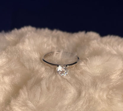 Rhodium-Plated Silver Brilliant Cut Cubic Zirconia Solitaire