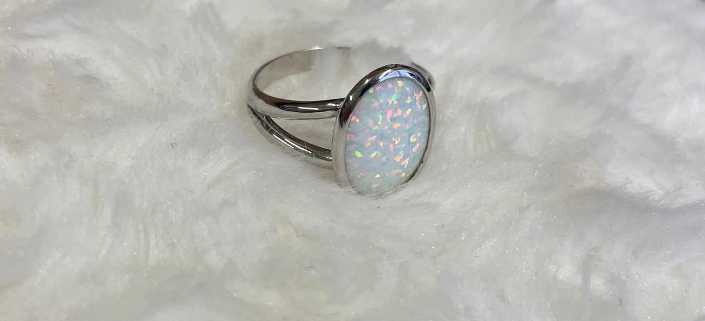 Oval Split Shoulder Ring with a Synthetic Opal