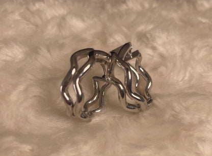 9ct White Gold Wave Hoop Earrings