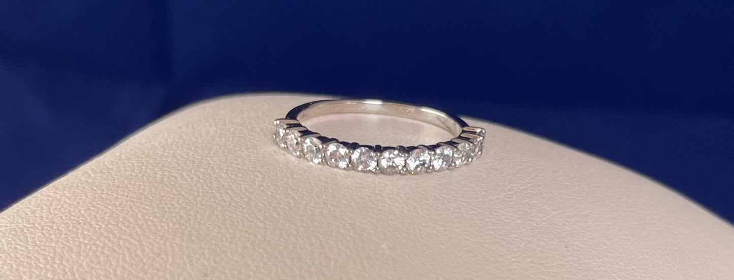 Rhodium-Plated Silver Half Eternity Ring with Cubic Zirconias