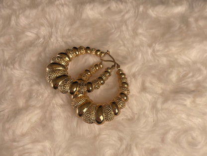 9ct Yellow Gold Patterned Loop Hoop Earrings