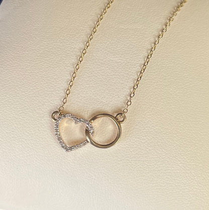 9ct Yellow Gold Diamond Set Heart with Interlocking Circle