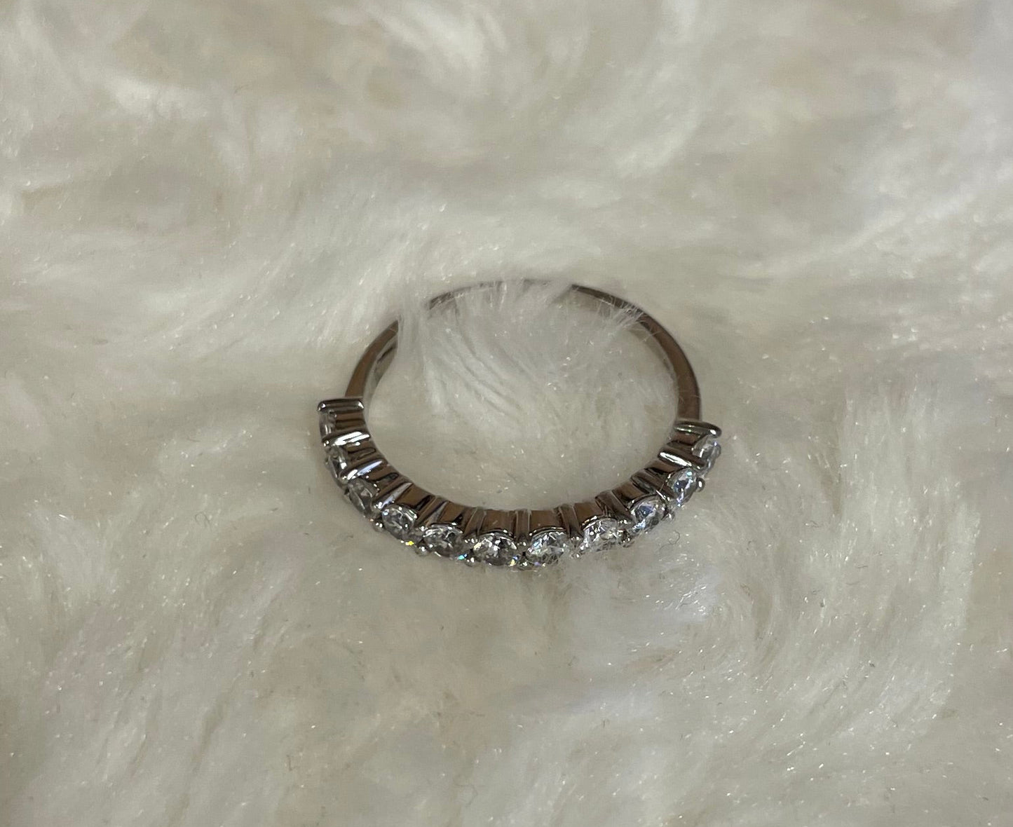Half Eternity Ring with Cubic Zirconias - Rhodium Plated