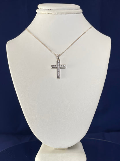 Silver Cross Pendant Necklace with Cubic Zirconia