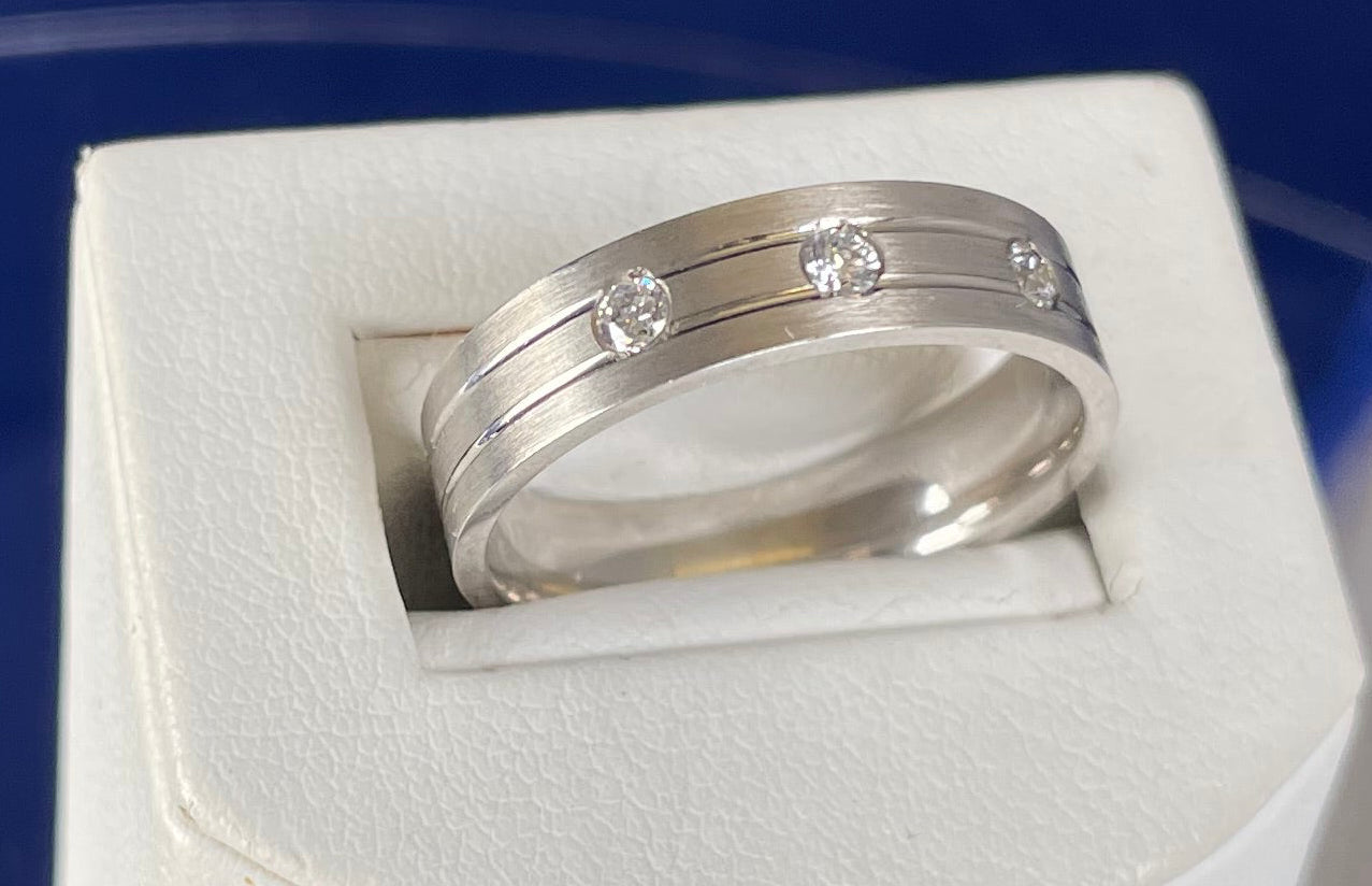 Matte Finish Flat Court Band with Cubic Zirconias