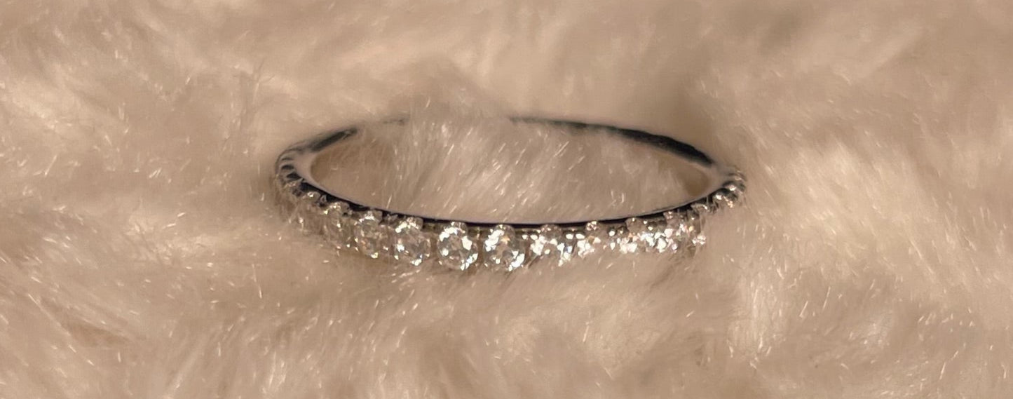 Fine Band Full Eternity Pave Setting Cubic Zirconia Rhodium Plated